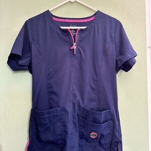 Koi Lite Navy Scrub Set Top & Pants with Pink Zipper
